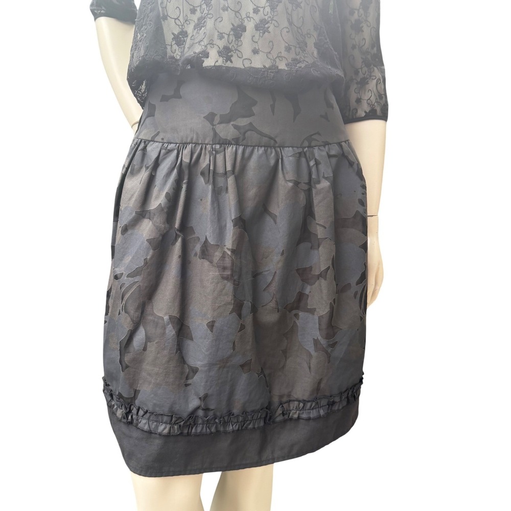 RW&CO Floral Burnout Skirt Pleated Drop Waist Whimsigoth Dark Romance Grey 0